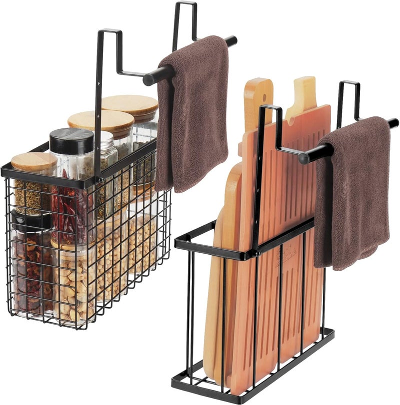YMCCOOL 2 Pack Cabinet Door Organizer,Over The Cabinet Door Organizer with Towel Bars,Hang Over Cabinet Door Storage, Kitchen Cabinet Door Organizer for Cutting Board, Baking Sheet, Foil, Plastic Wrap - Image 1